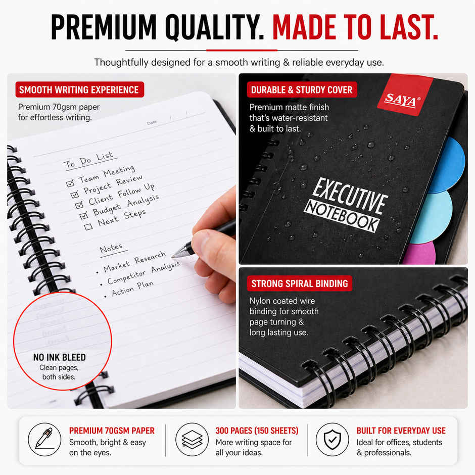 Saya A5 Executive Wiro 5 Subject Notebook | 200 Pages for School, Office & Study