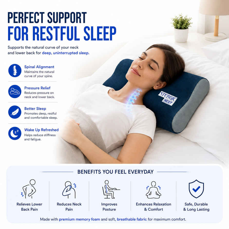 Stergic Next Cervical Pillow For Neck And Shoulder Pain Relief Ergonomic Memory Foam Pillow - Assorted