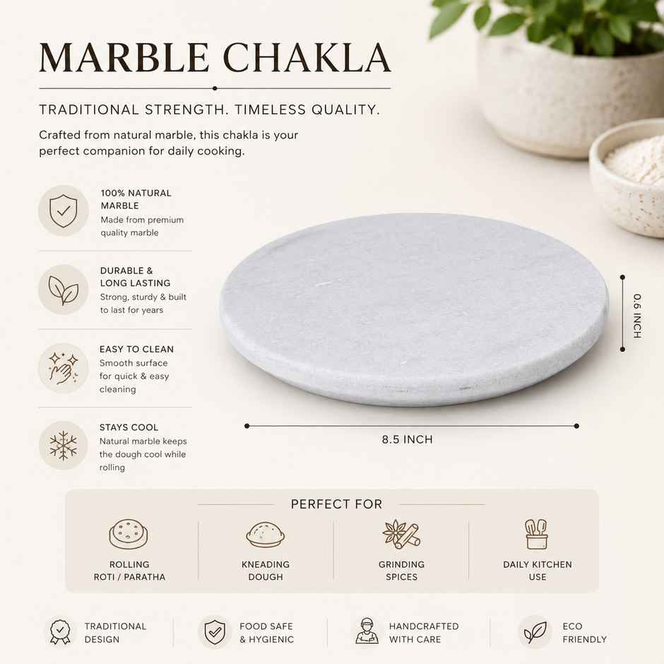 Sanjeev Kapoor by OGGN Marble Chakla/Rolling Pin Board/Roti & Chapati Maker - 9 Inch