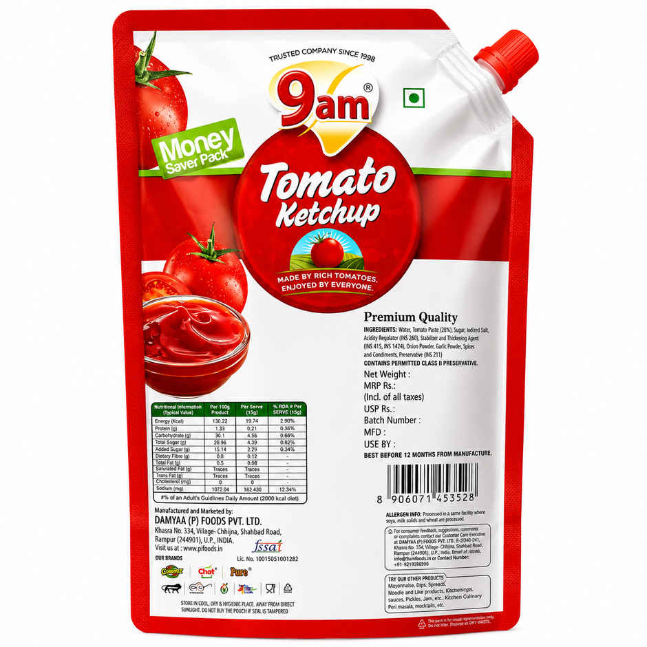 9am Tomato Ketchup, Natural, Tangy, Perfect for Snacks & Breakfast