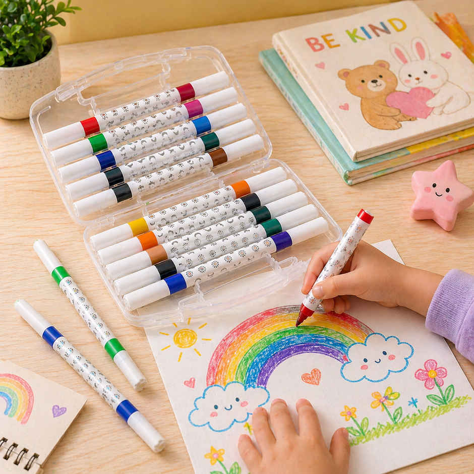 Fablue Glitter Dual Tip Marker Set | Carry Case | Art & Craft Supplies