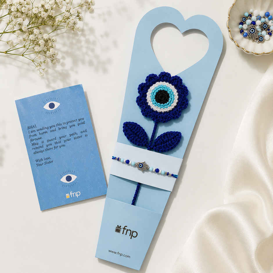 FNP Rakhi Blue Evil Eye Crochet Flower