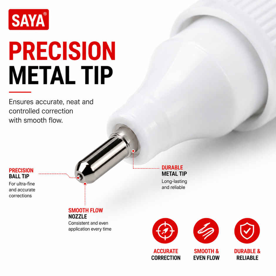 Saya Correction Pen | Smooth and Precise for Clean Corrections | 10ml