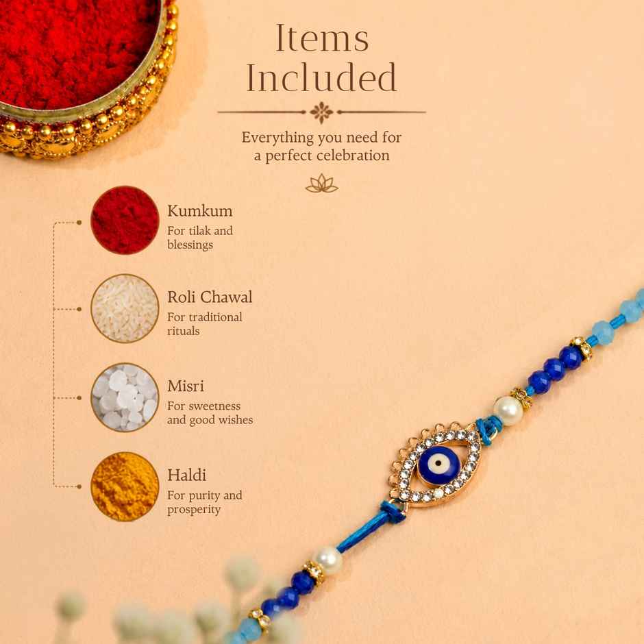 Rakhi for Brother | Evil Eye Blue Beads | Pack of 1 | Tomuncle