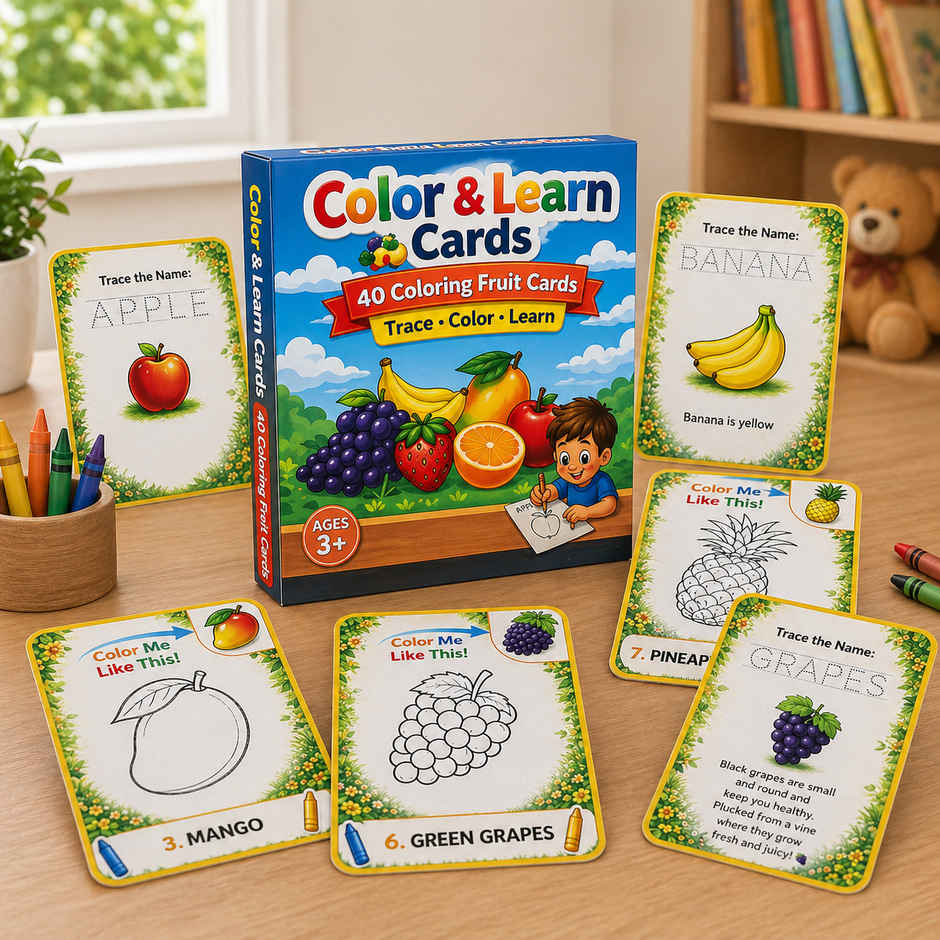 Fablue Color & Learn Fruits Cards (40 Cards)|Trace, Color & Learning Educational Toy for kids