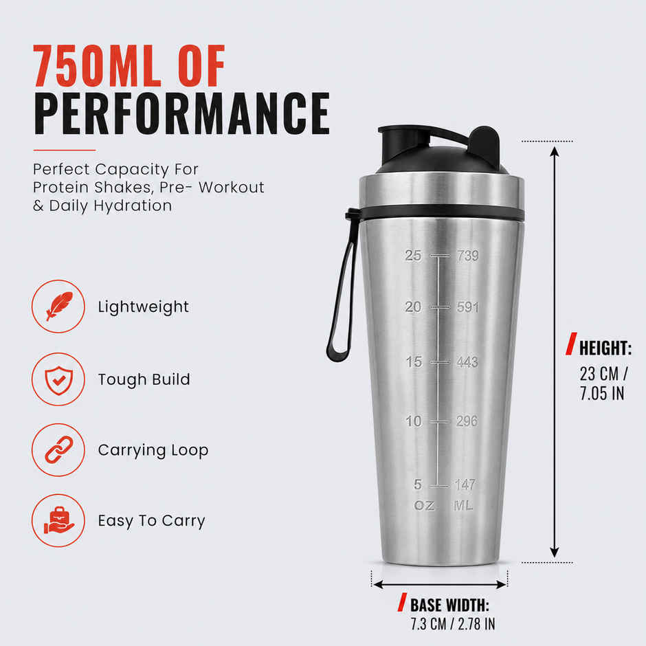 Slovic 750 ml Stainless Steel Shaker Water Bottle with Leakproof Lid & Blender Ball | BPA Free & Leak-Proof