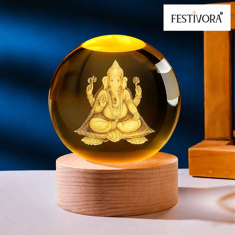 Festivora 3D Lord Ganesha Crystal Ball Night Led Lamp | Gifting | Home Decor