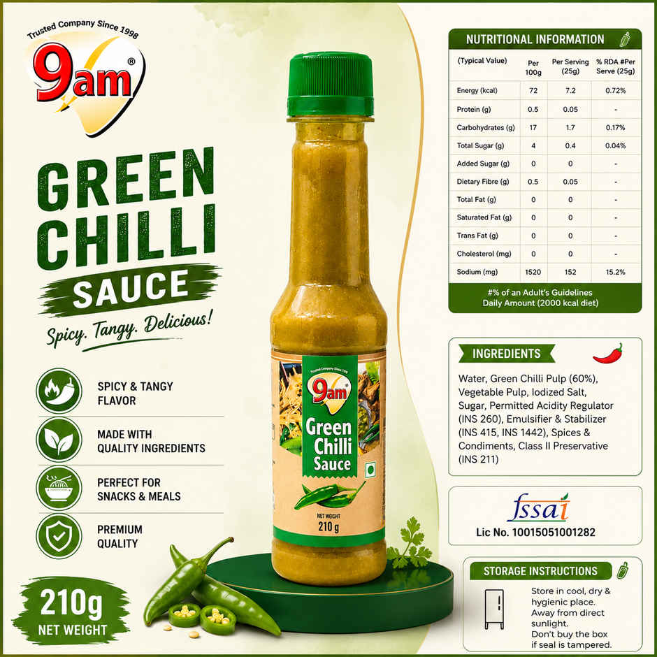 9am Green Chilli Sauce, Hot & Tangy Chilli Dip