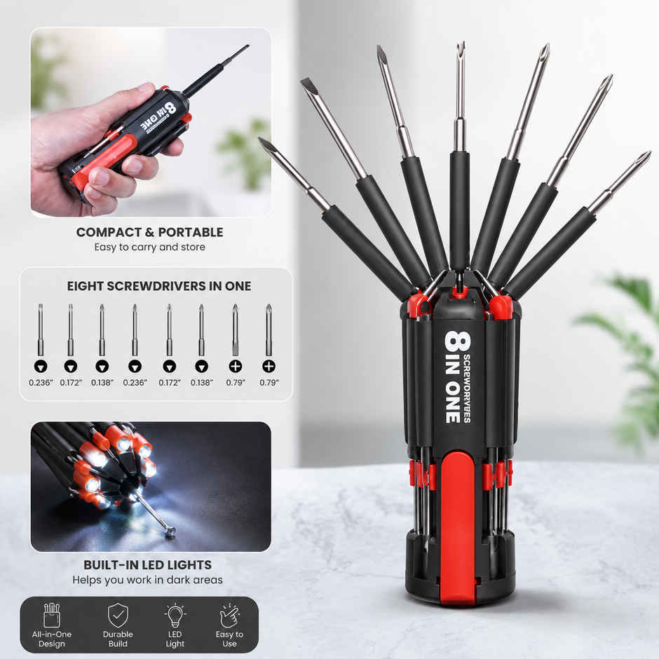 Daluci Portable 8-In-1 Multi-Function Screwdriver Kit with Led Light