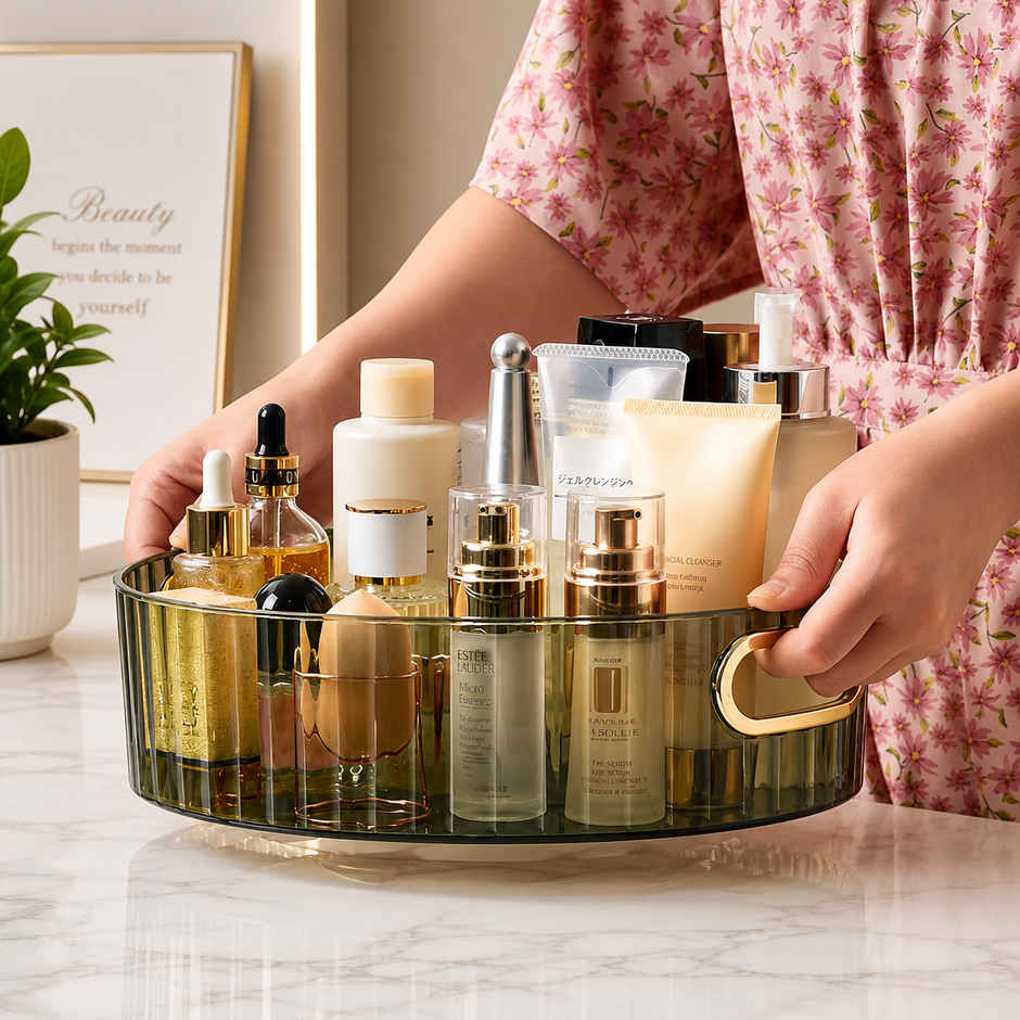 Zedak Multipurpose Round Kitchen Organizer Tray with Handles | Spice, Oil Bottle & Condiment Storage Organizer