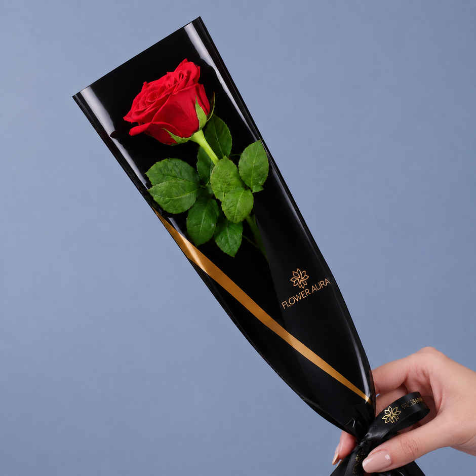 Floweraura Signature Red Rose In Sleeve (1pc) & Strawberry (1pc) Combo