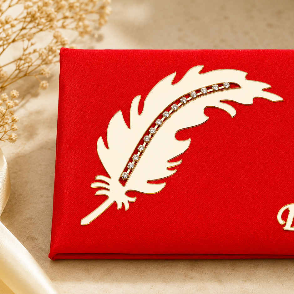 Archies Red Fabric Shagun Envelope with Feather and Best Wishes