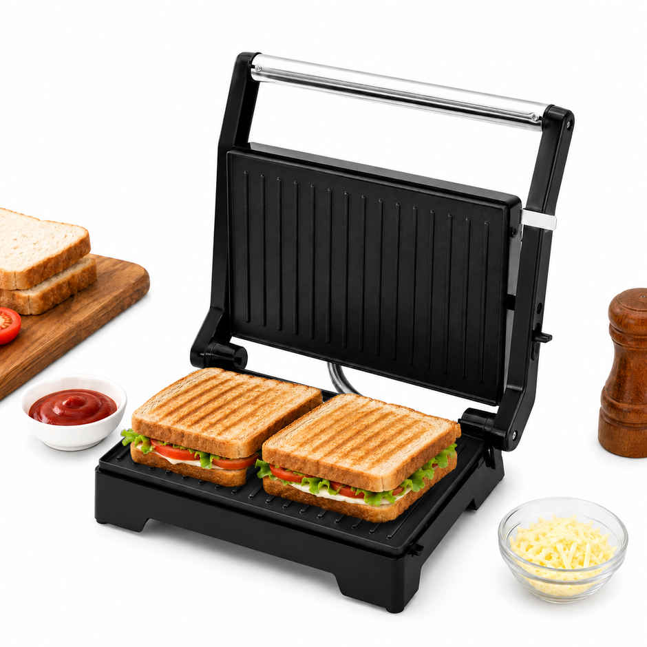 Longway Crisp Master 1000 W Electric Panini Sandwich Maker,Coating Cast Aluminum(Metallic Silver)