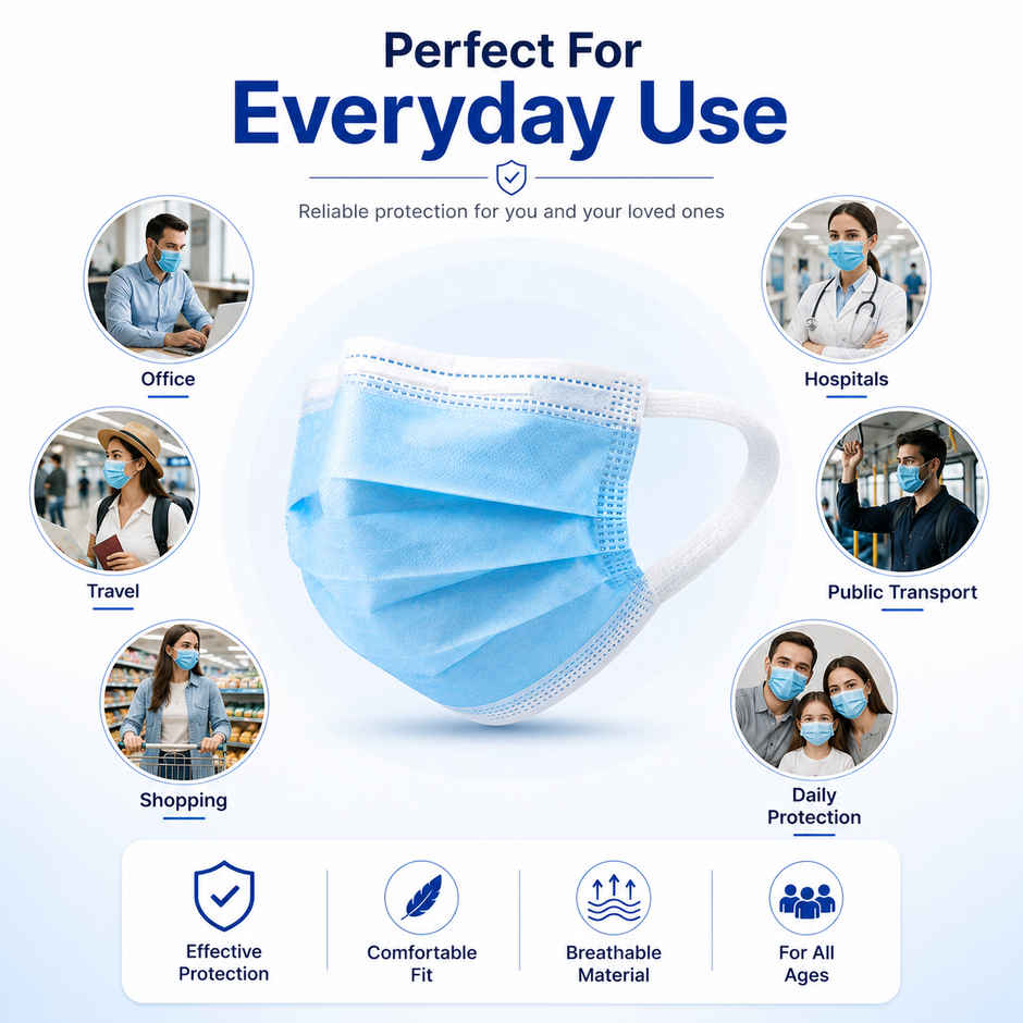 Stergic Softloop 3 Ply Disposable Face Mask Soft And Breathable Non-Woven Fabric With Earloop