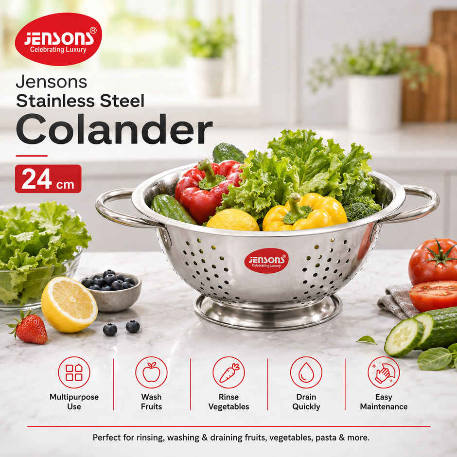 Jensons Stainless Steel Deep Colander 24 cm