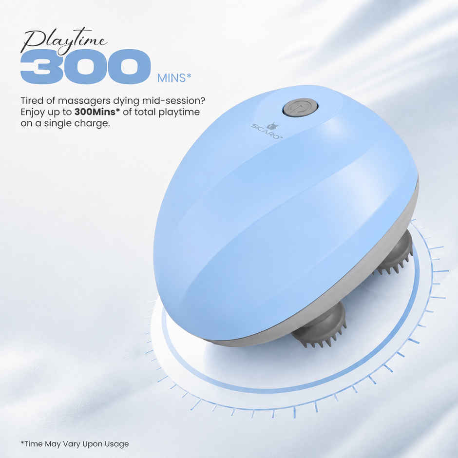 Sicaro RP201 Relax Pro Electric Rechargeable Scalp and Body Massager | Soft Silicone Bristles | Blue