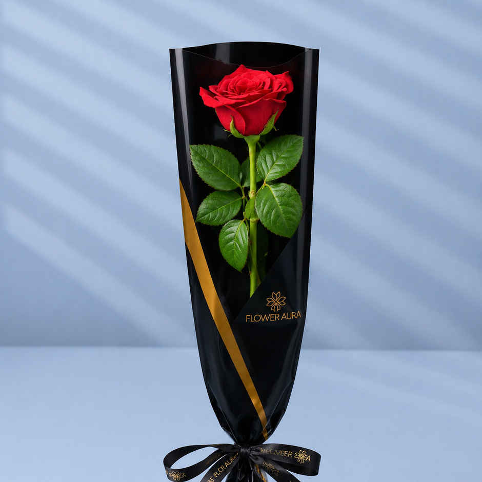 Floweraura Signature Red Rose In Sleeve (1pc) & Strawberry (1pc) Combo