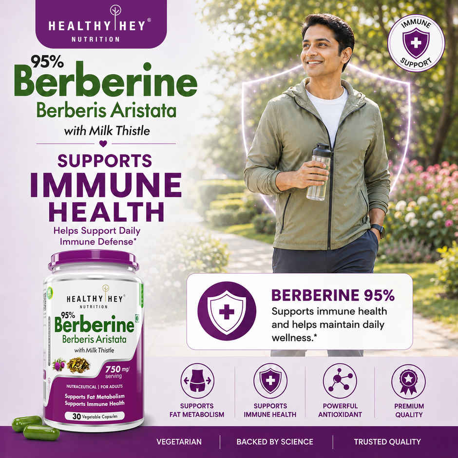HealthyHey Berberis Berberine 95% with Milk Thistle | Weight Management Supplement | 750 mg | Veg
