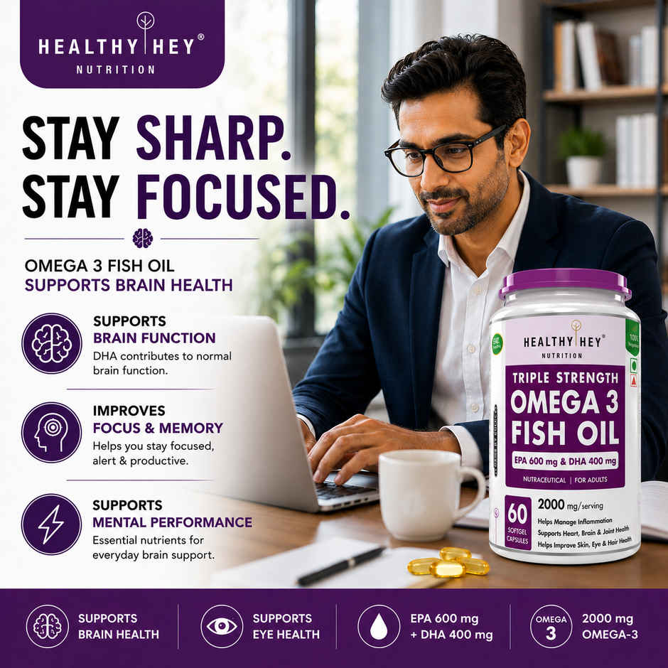 HealthyHey Nutrition Fish Oil Capsule Omega 3 Softgel For Women and Men | Burpless | EPA 600-DHA 400