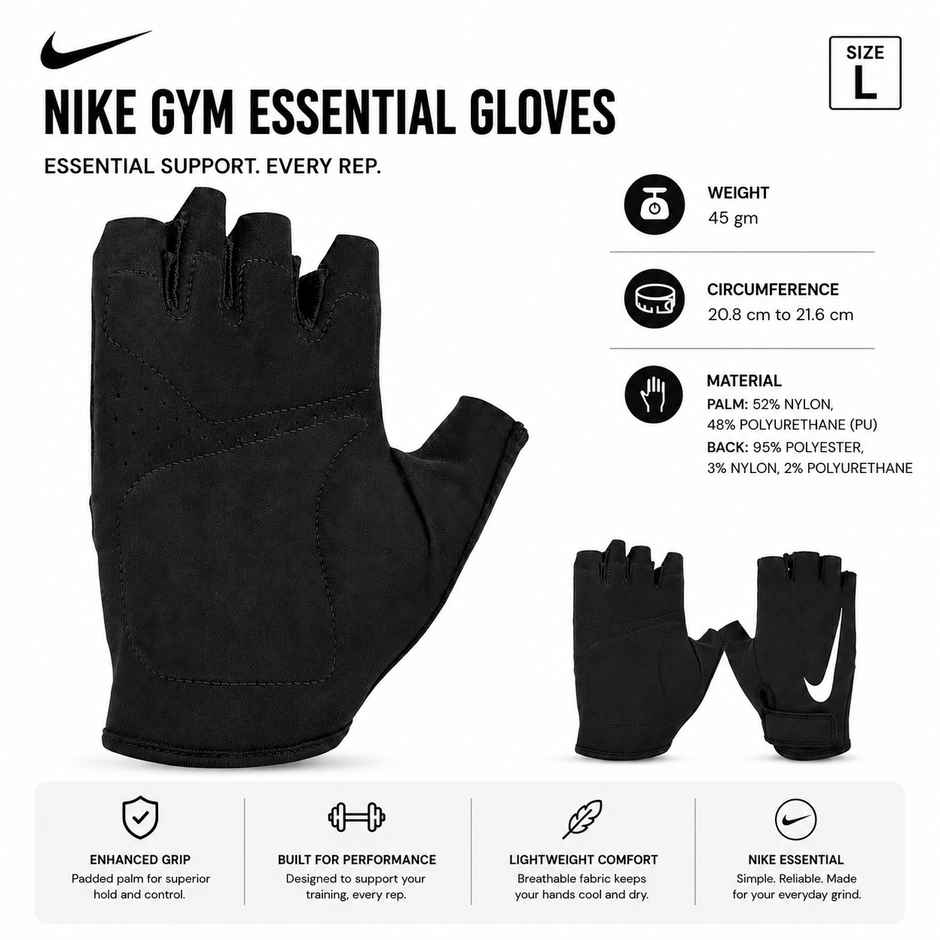NIKE M Gym Essential Ftg 2.0 Gym Glove Size-L-Black