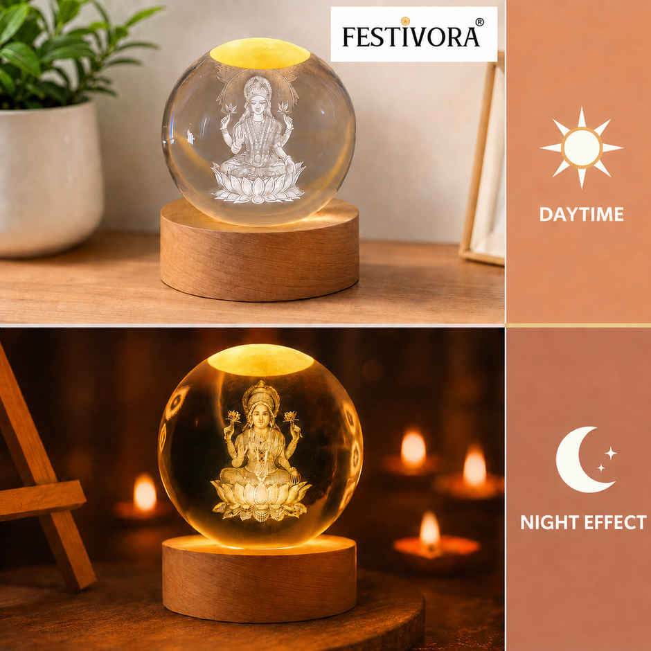 Festivora 3D Goddess Lakshmi Crystal Ball Night LED Lamp | Gifting | Home Decor