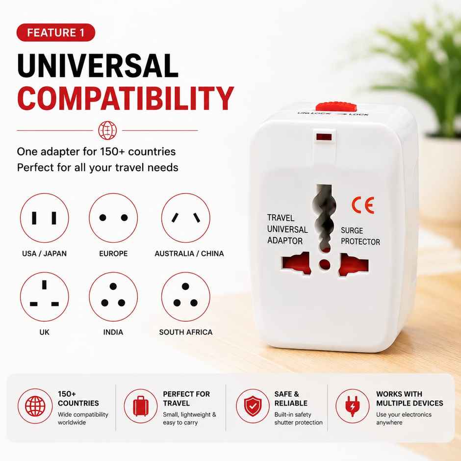 Universal All-In-One Worldwide International Travel Adapter, All in One Universal Power Wall Charger AC Power Plug Adapter for USA EU UK AUS Cell Phone Laptop Tablets - White