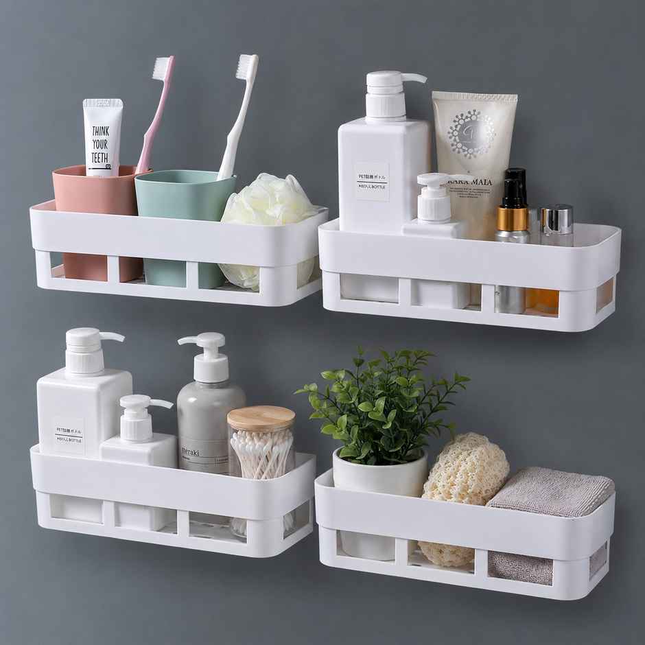Perpetual Bathroom Organizer Shelf | Self-Adhesive Rack for Wall | Pack of 4
