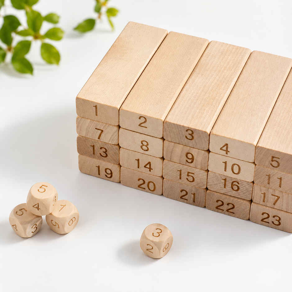 Fablue 48 Pcs Small Wooden Numbered Stacking & Balancing Tower Puzzle Game for Kids