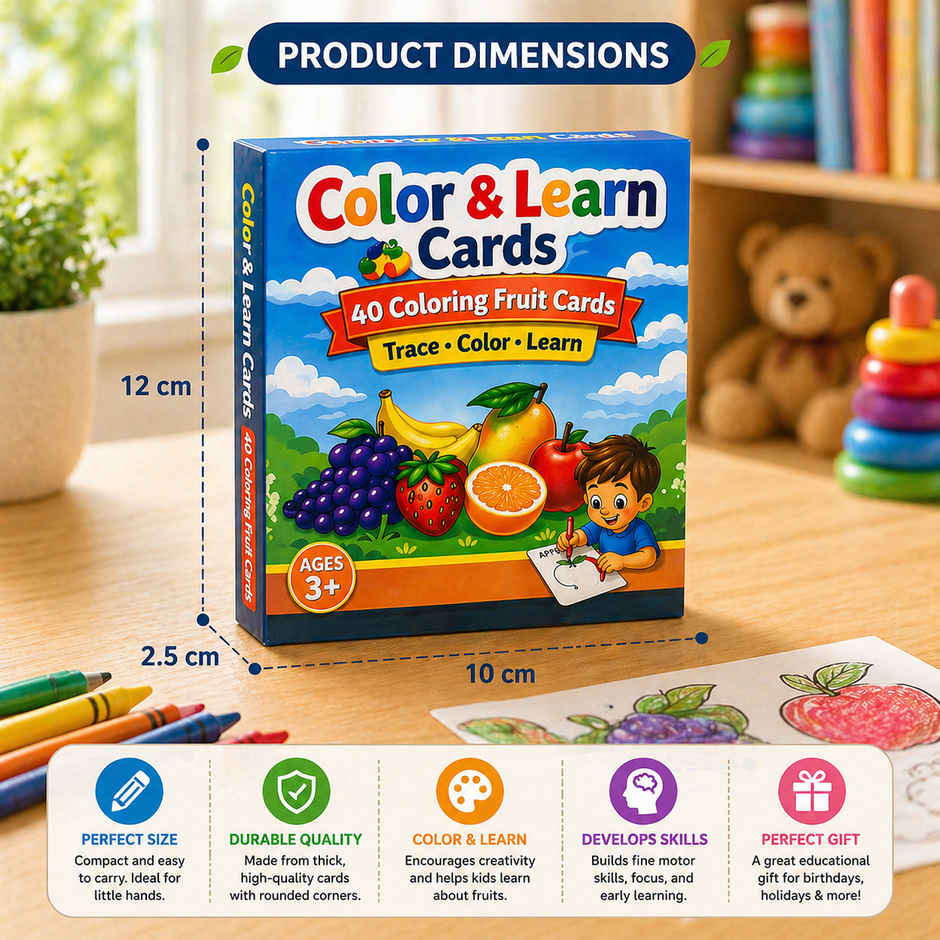 Fablue Color & Learn Fruits Cards (40 Cards)|Trace, Color & Learning Educational Toy for kids