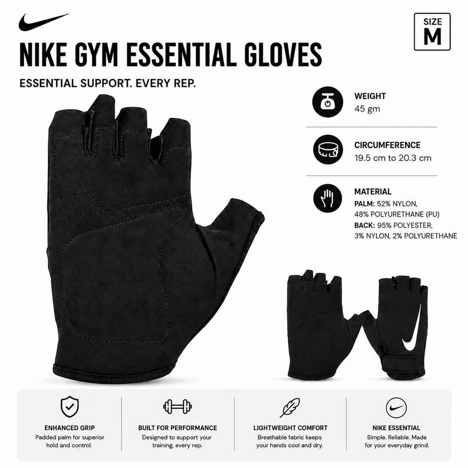 NIKE M Gym Essential Ftg 2.0 Gym Glove Size-M-Black