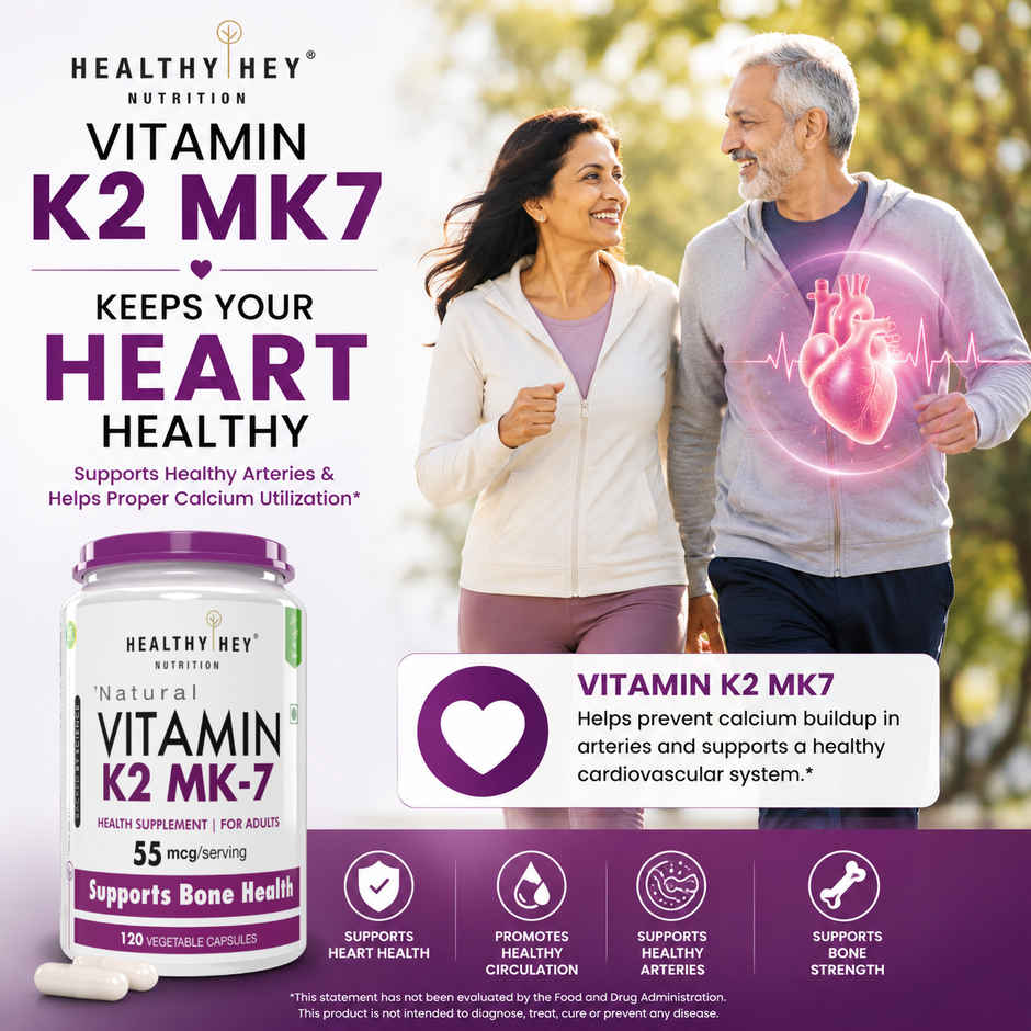 HealthyHey Nutrition Vitamin K2 MK7 | Vegetarian Source | Bone Health Support | 55 mcg
