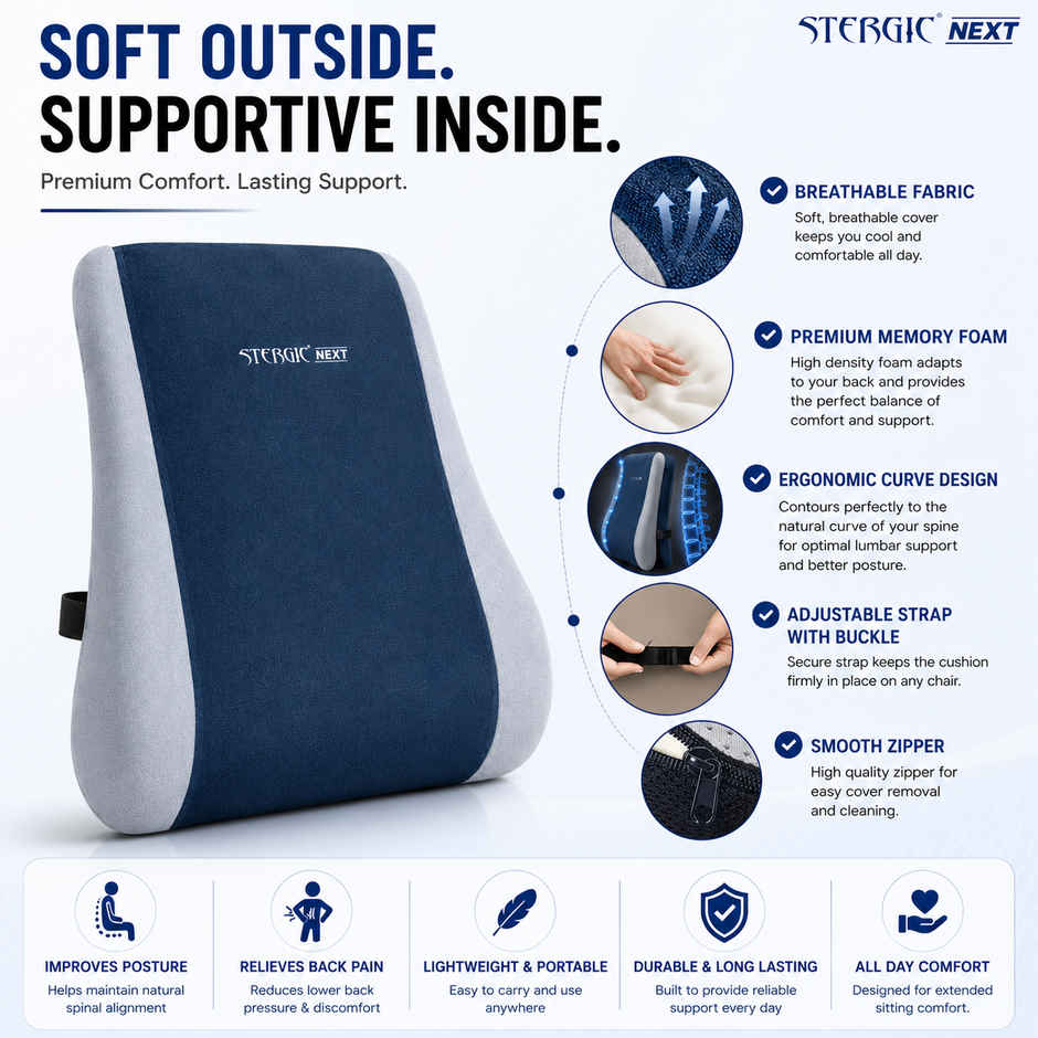 Stergic Next Memory Foam Lumbar Support For Chair, Back Rest