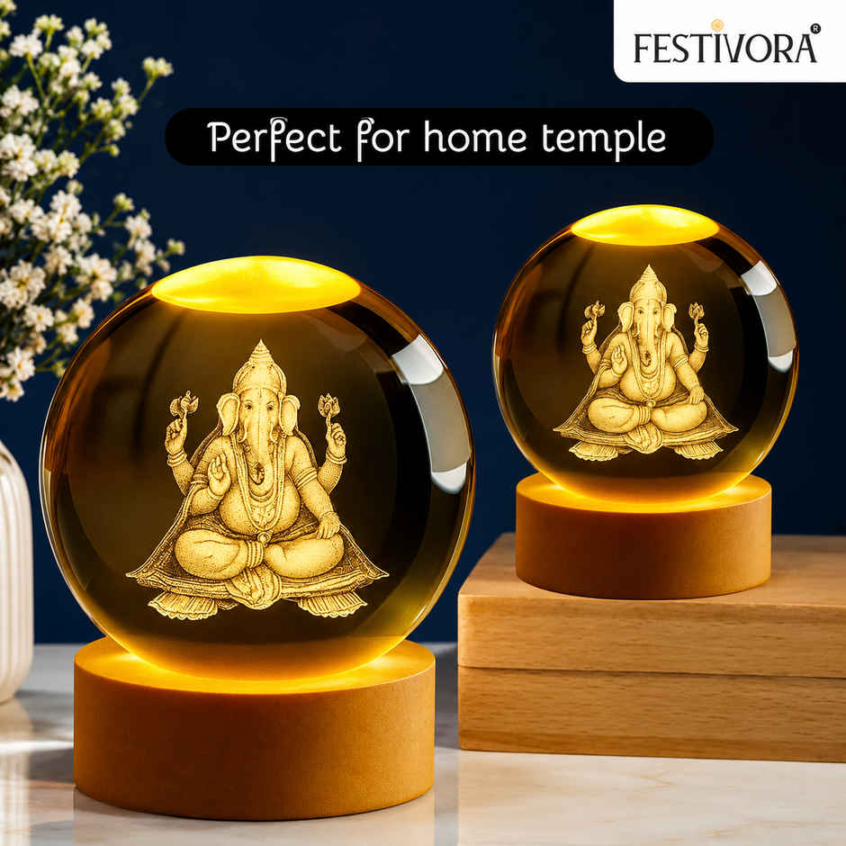 Festivora 3D Lord Ganesha Crystal Ball Night Led Lamp | Gifting | Home Decor