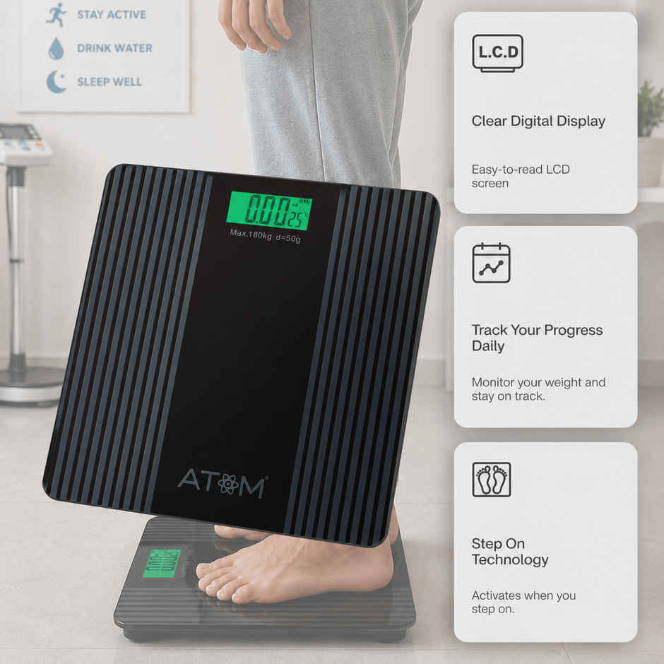 Atom AL 451 Digital Bathroom Weighing Scale | 180 kg Capacity | 100 g Precision | LCD Display