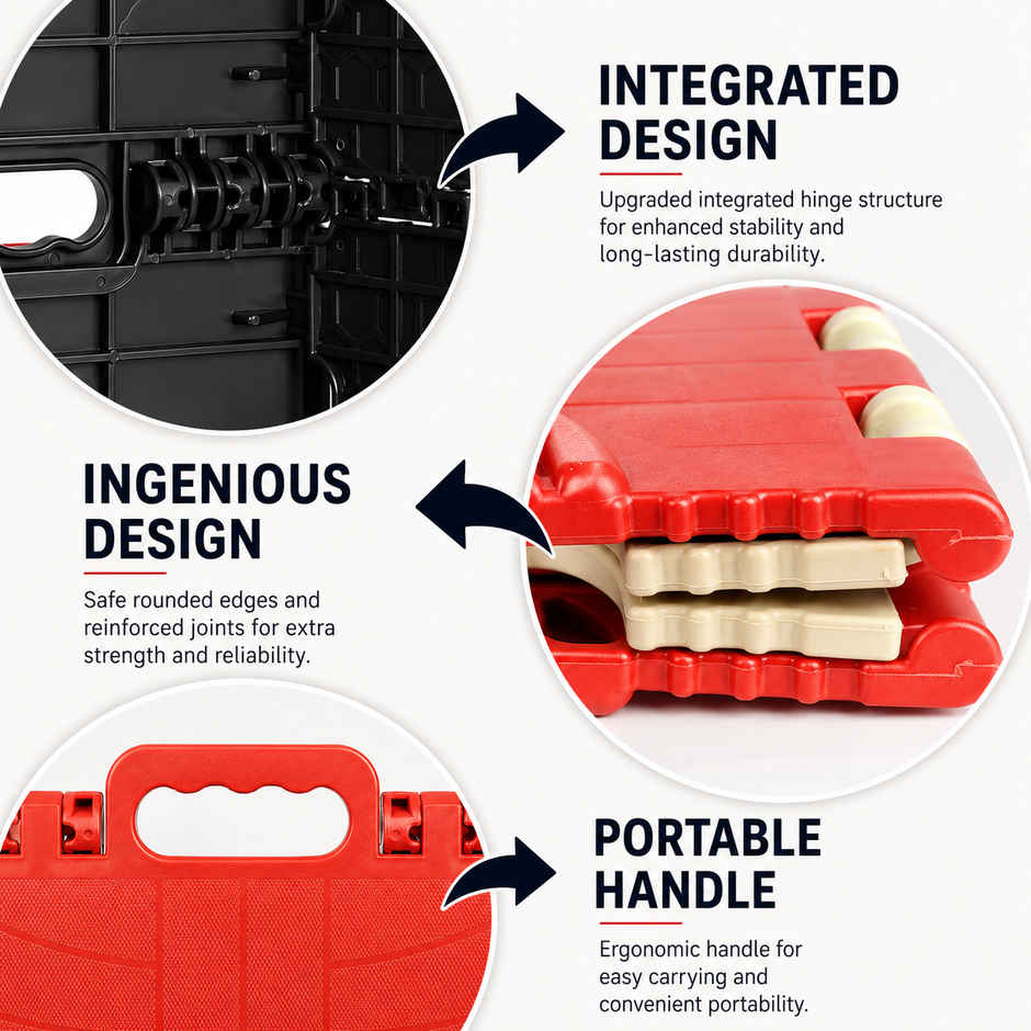 Zedak Foldable Stool with Carry Handle | Portable Multipurpose Folding Stool for Home | Red & Beige