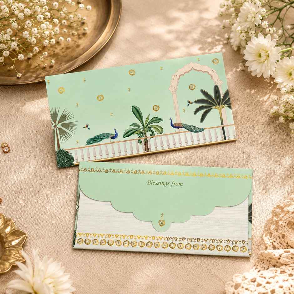 Archies Peacock Print Shagun Envelope with Foiling