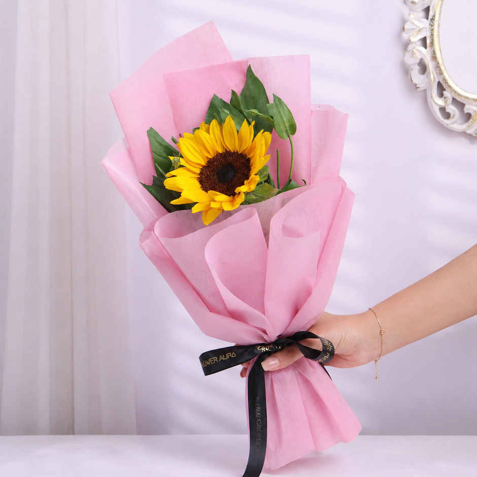 FlowerAura Single Sunflower in Blush Pink Non-Woven Paper