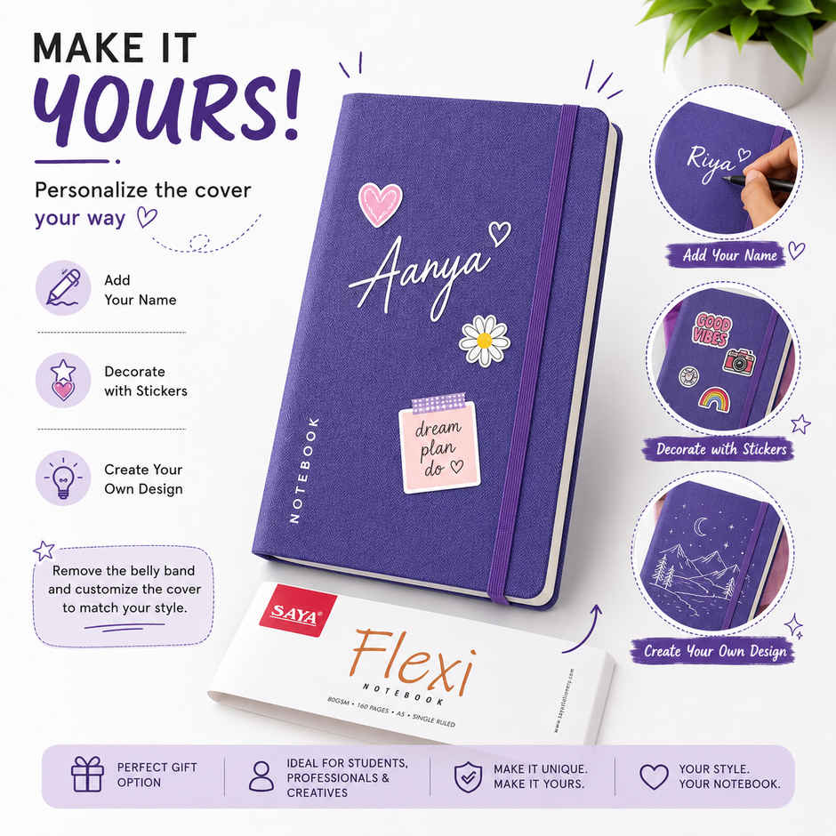 Saya Flexi A5 Notebook | Inside Pockets Bright Paper Ruled | 160 Pages | 14 x 10 cm | Assorted