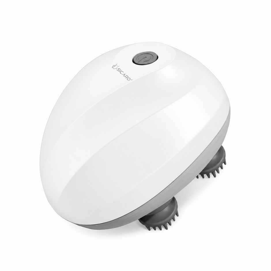 Sicaro RP201 Relax Pro Electric Rechargeable Scalp and Body Massager | Soft Silicone Bristles | White
