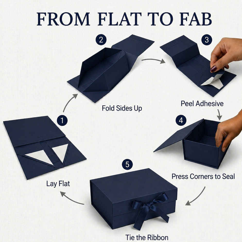 ABK Foldable Multi Purpose Gift Box with Ribbon & Magnet Closure | Blue | 9 x 6 x 4 in