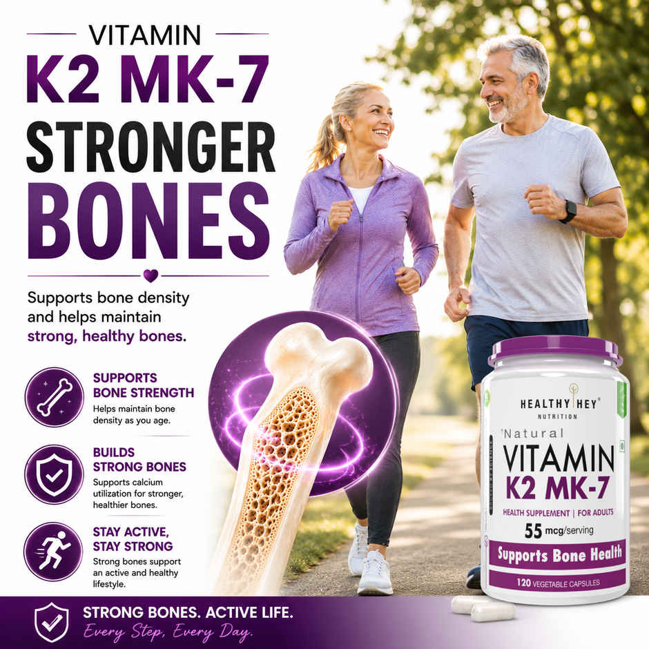 HealthyHey Nutrition Vitamin K2 MK7 | Vegetarian Source | Bone Health Support | 55 mcg