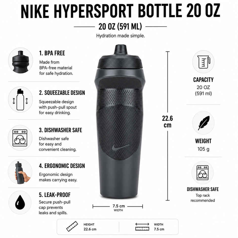 NIKE Hypersport Sipper Bottle - 590 ml-Black