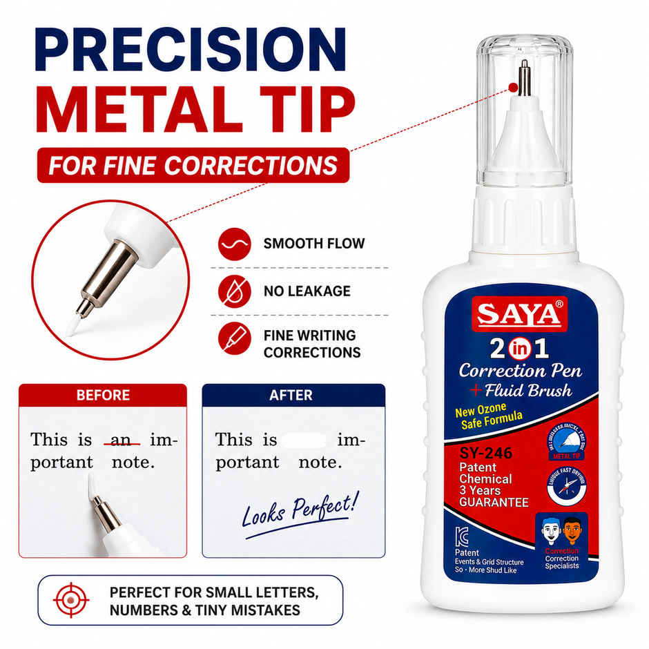 Saya Correction Pen 2 in 1 - Quick Dry Correction Tool for Office, School & Home Use