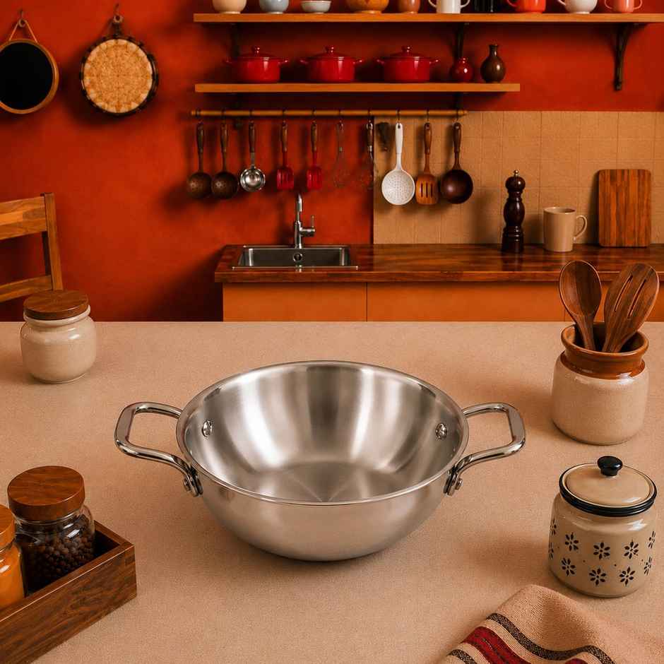 Bhalaria Triply Stainless Steel Kadai | Induction & Gas Stove Compatible | Food Safe | 22 cm | 2 L