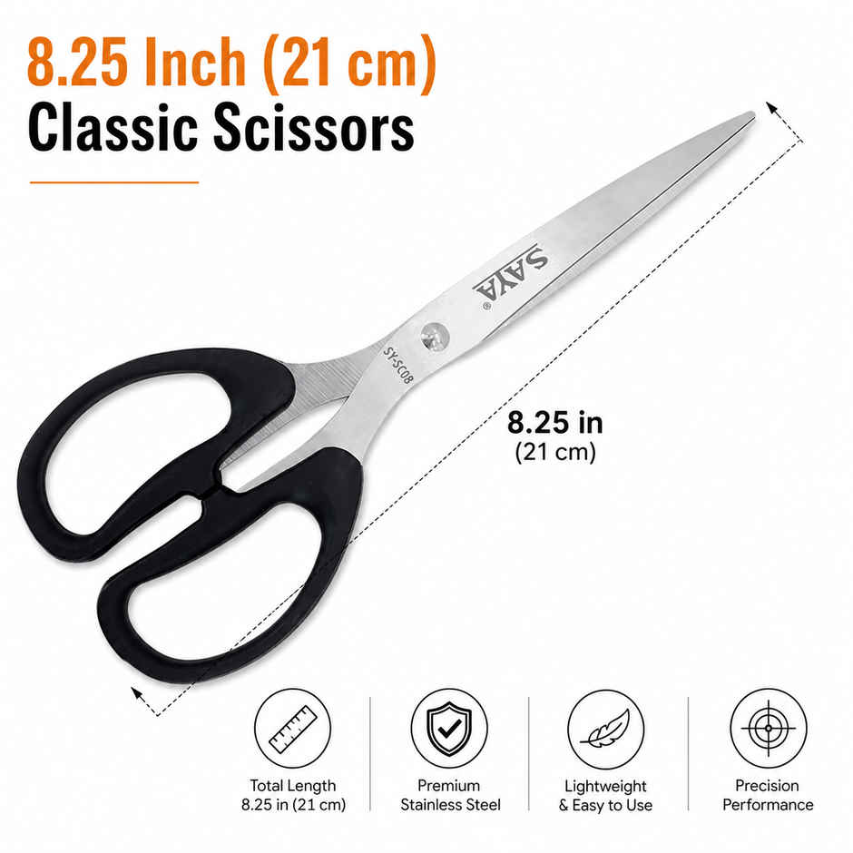 Saya Stainless Steel Scissors 8.25 inch | Precision Cutting Shears for Home & Office