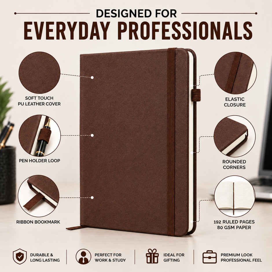 Saya A5 Soft Touch Notebook | PU Cover | 192 Pages 80 GSM with Pen Holder Loop | Assorted