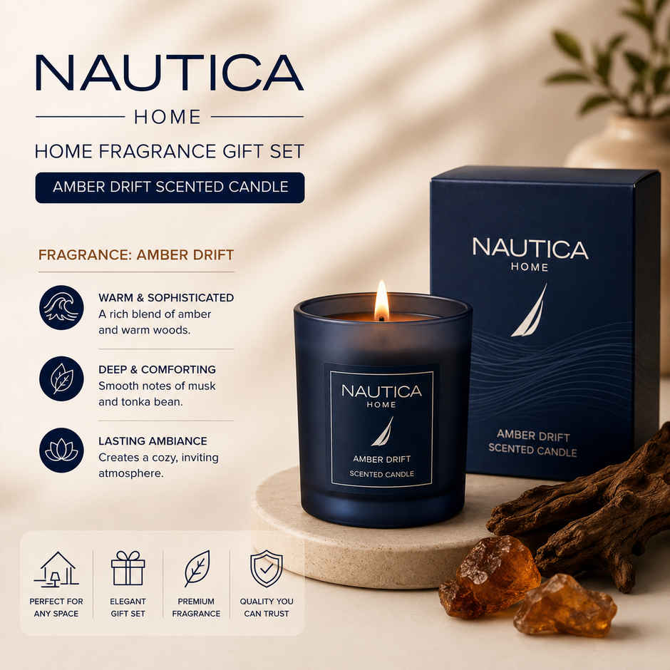 Nautica Home Fragrance Gift Set Amber Drift Candle and Spicy Vanilla Diffuser