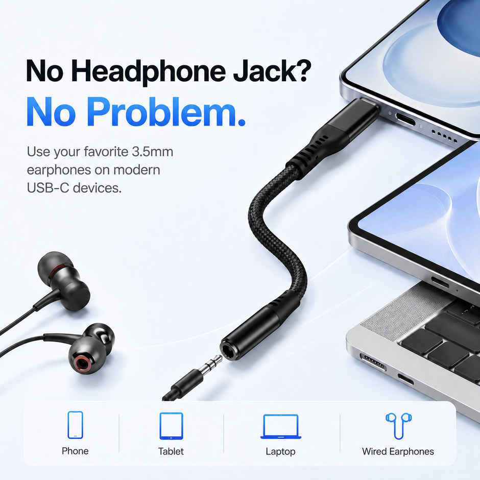 Ailkin Type-C to 3.5mm Audio Jack Connector|Adapter with DAC for Type C Phones [Black]