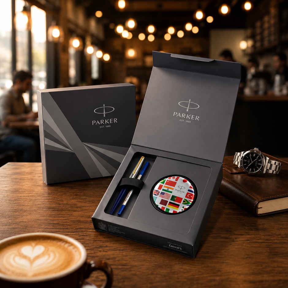 Parker Galaxy Standard Gold Trim Roller Ball Pen with Country Flag Case | Gift Set