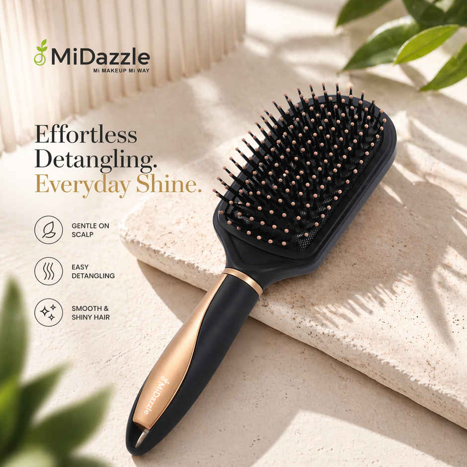 Midazzle Premium Cushioned Black and Gold Hair Brush | MIHB0001